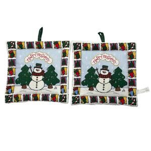 Two Vintage Snowman Happy Holidays Pot Holders